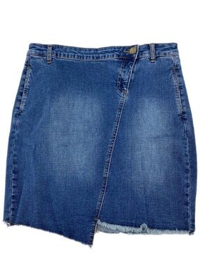 Kut from the Kloth Blue Mini Asymmetrical Skirt | Button Closure